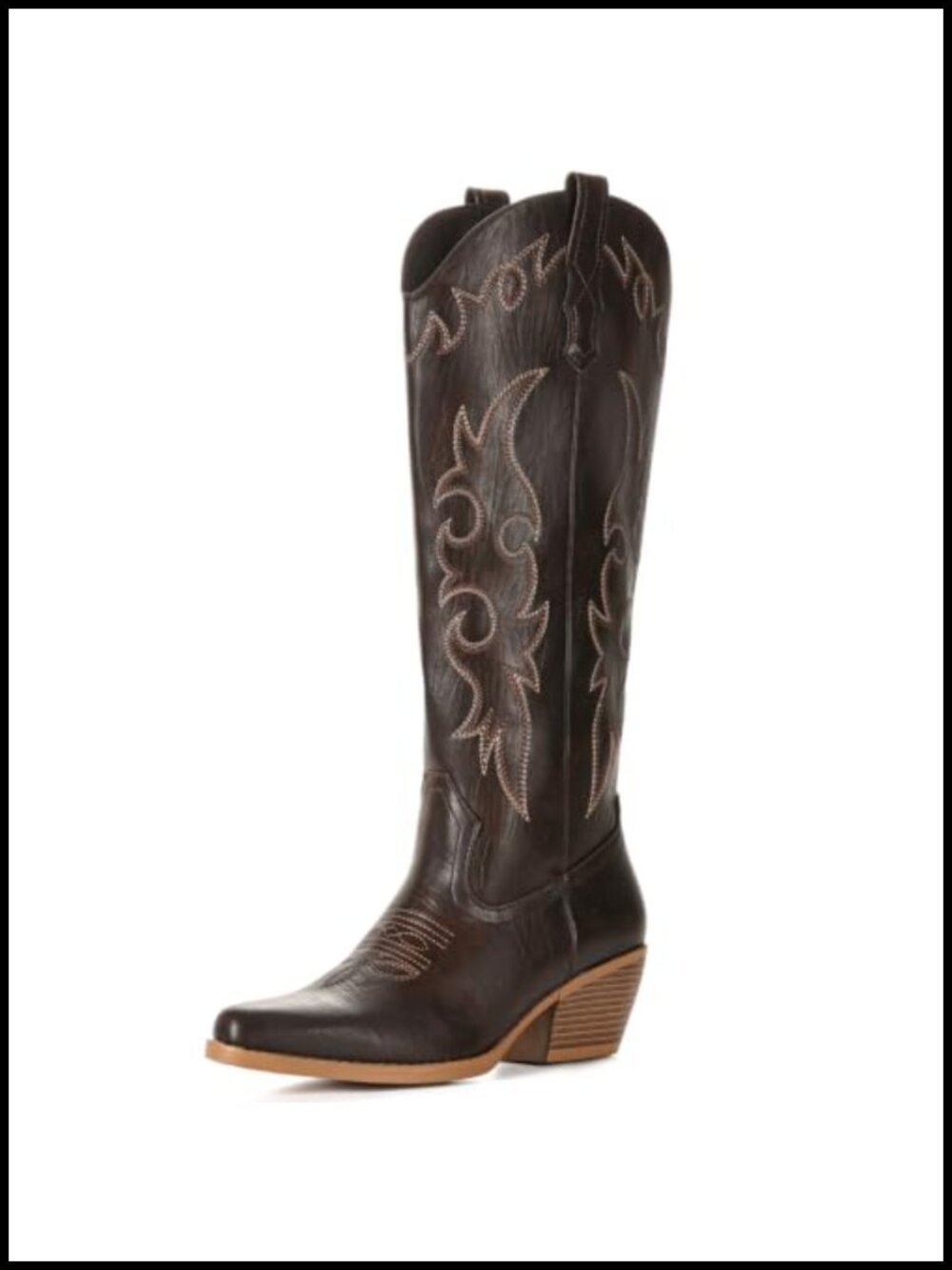 Knee High Wide Calf Cowboy Boots Faux Leather Pointed Toe Western